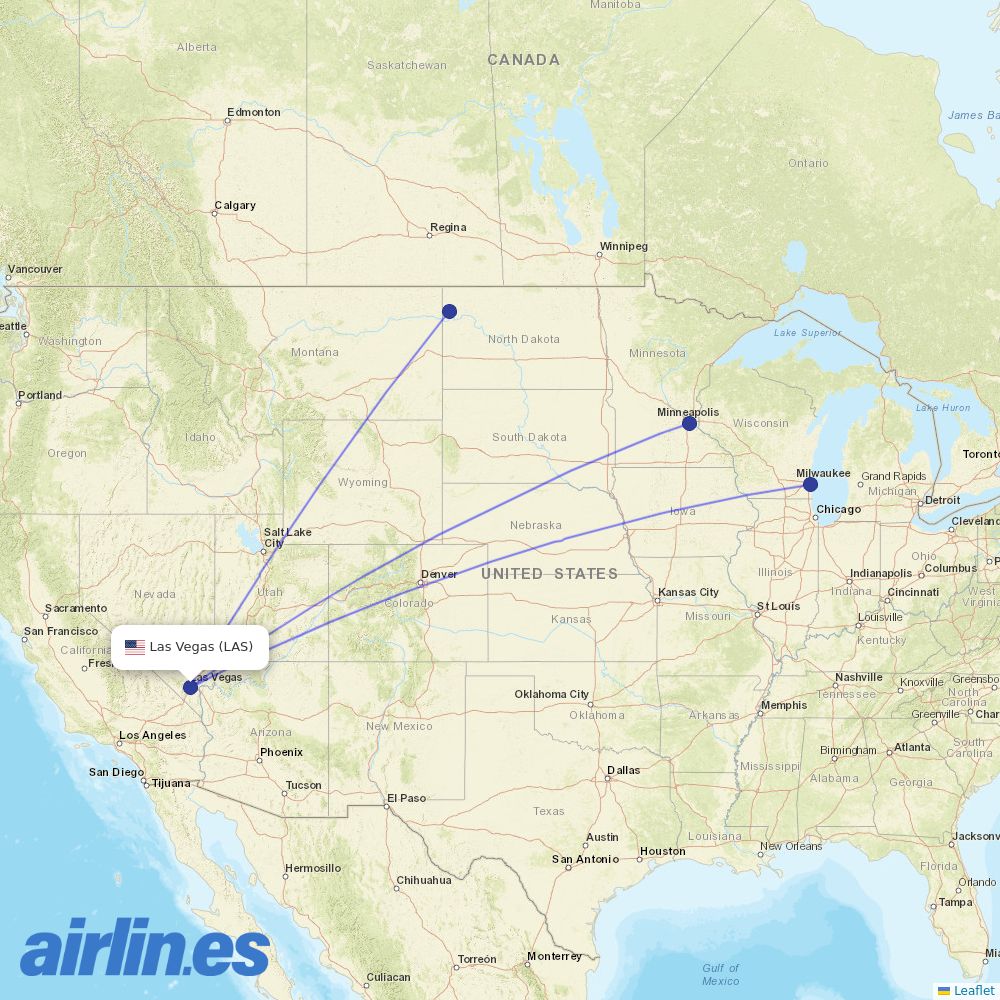 Sun Country Airlines at LAS route map