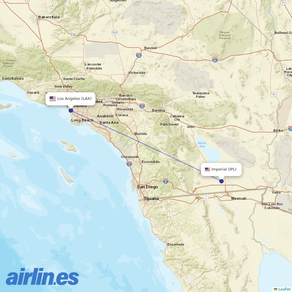 Southern Airways Express from Los Angeles International destination map