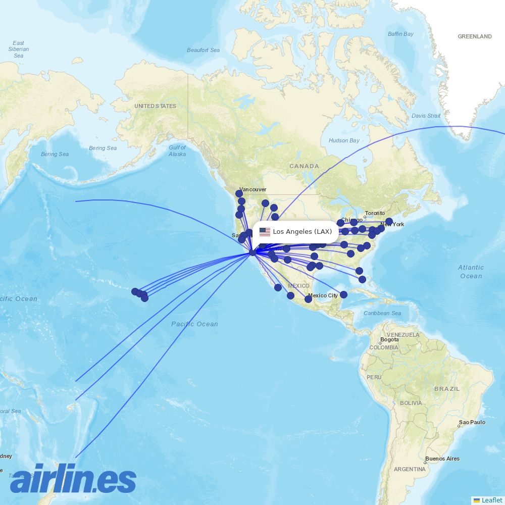 American Airlines at LAX route map