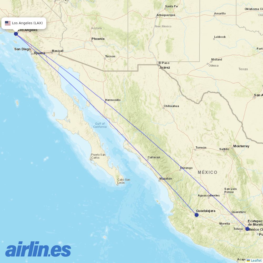 Aeromexico at LAX route map