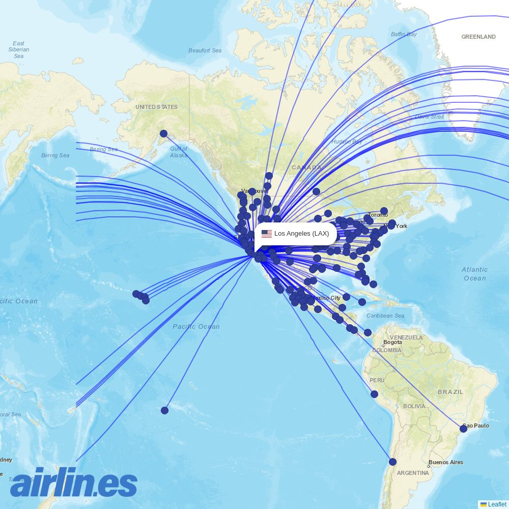 Starlux Airlines from Los Angeles International destination map