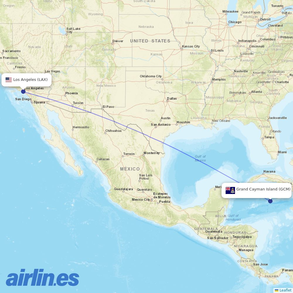 Cayman Airways at LAX route map