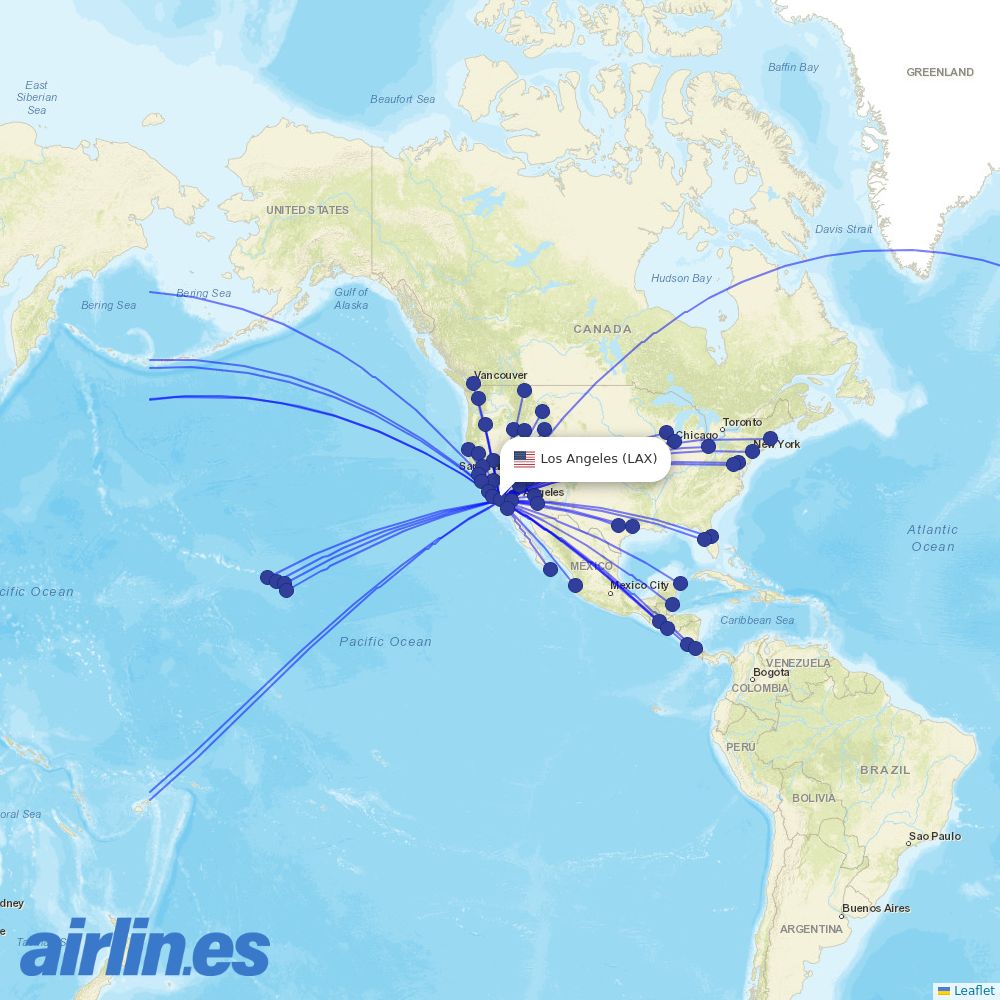 United Airlines from Los Angeles International destination map