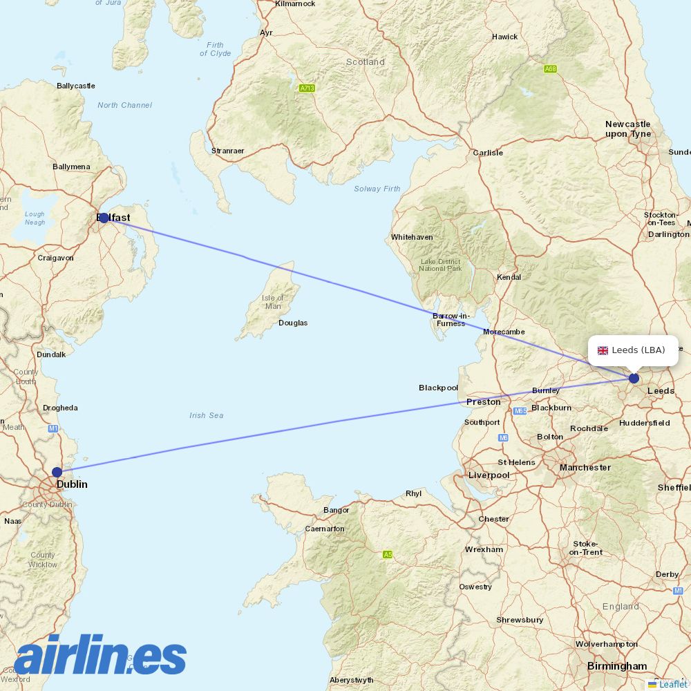Aer Lingus at LBA route map
