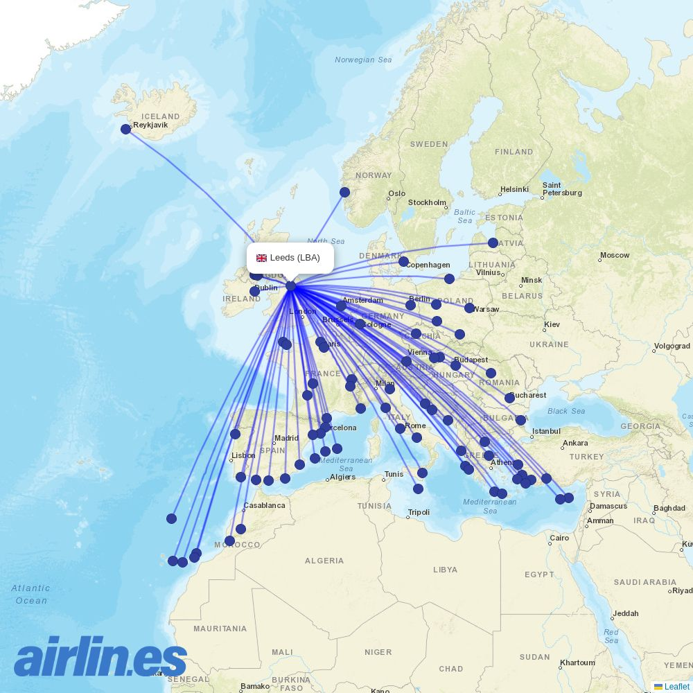 Wizz Air Malta from Leeds Bradford destination map