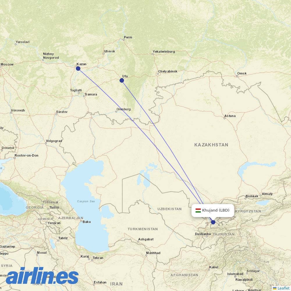 Nordwind Airlines from Khudzhand Airport destination map