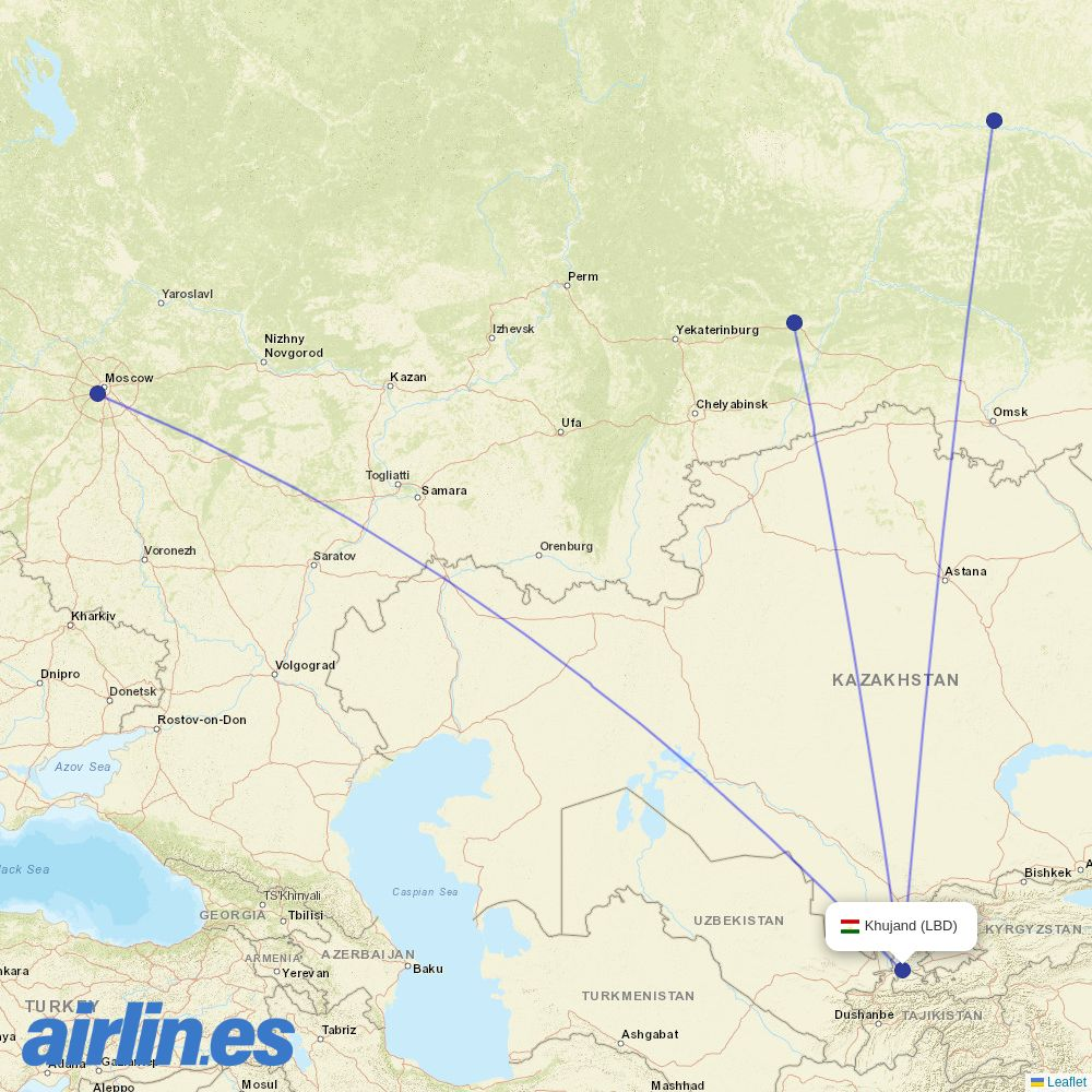 UTair from Khudzhand Airport destination map