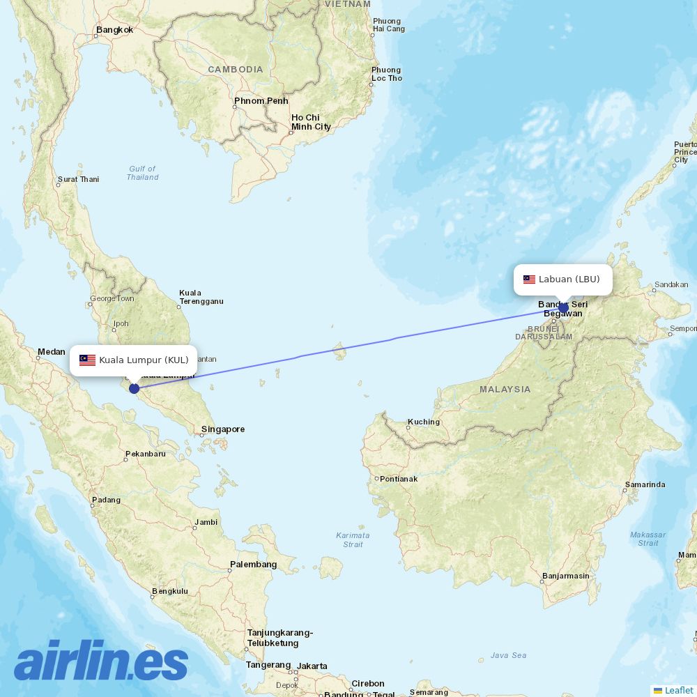AirAsia from Labuan destination map