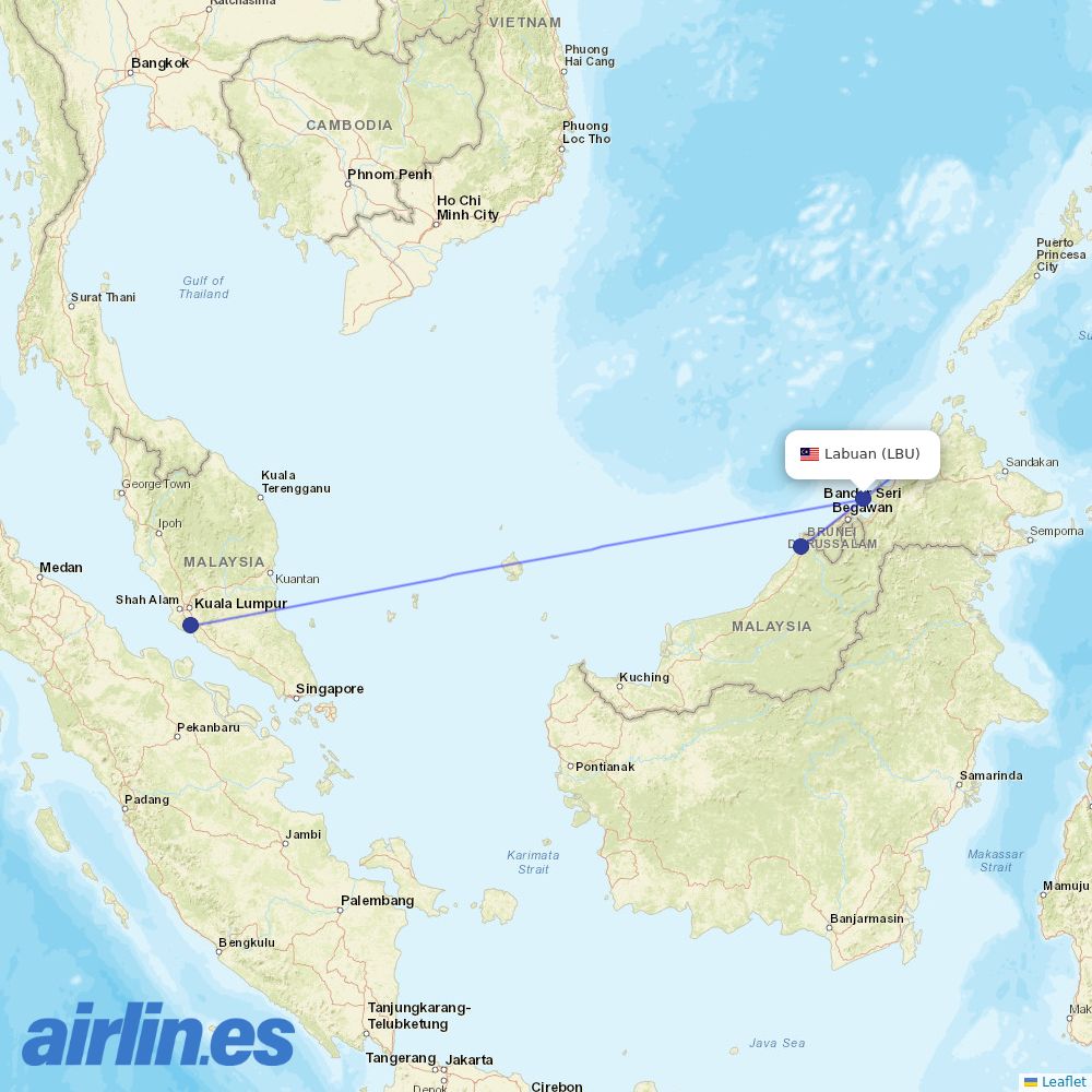 Malaysia Airlines from Labuan destination map