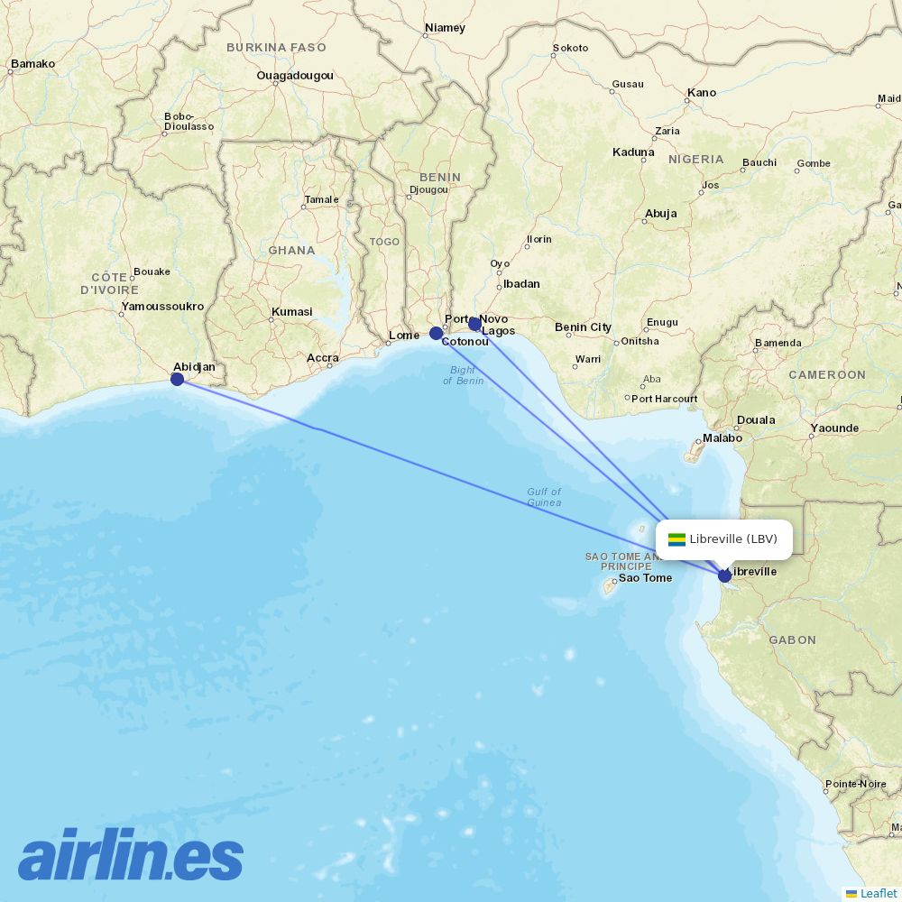 Air Cote DIvoire from Libreville Leon M Ba destination map
