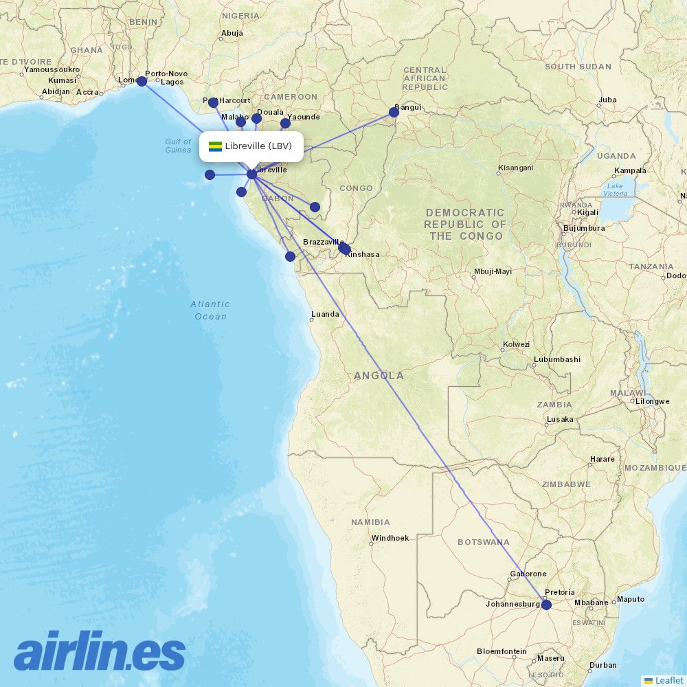 Afrijet at LBV route map