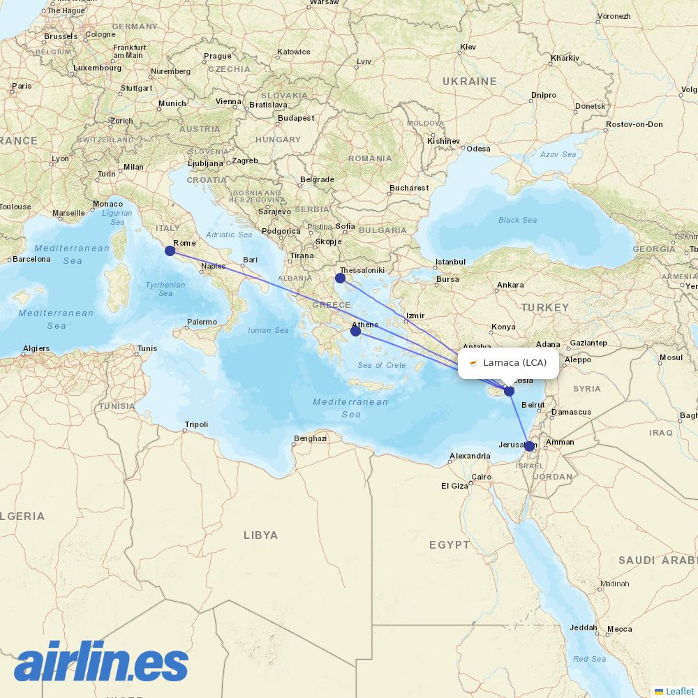 Aegean at LCA route map