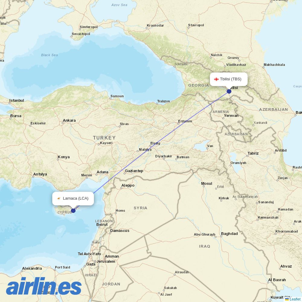 Georgian Airways at LCA route map