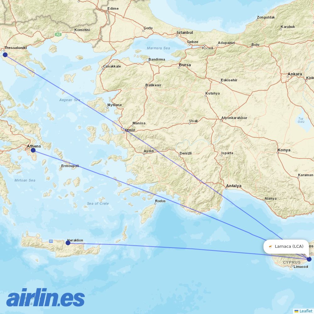 Sky Express at LCA route map