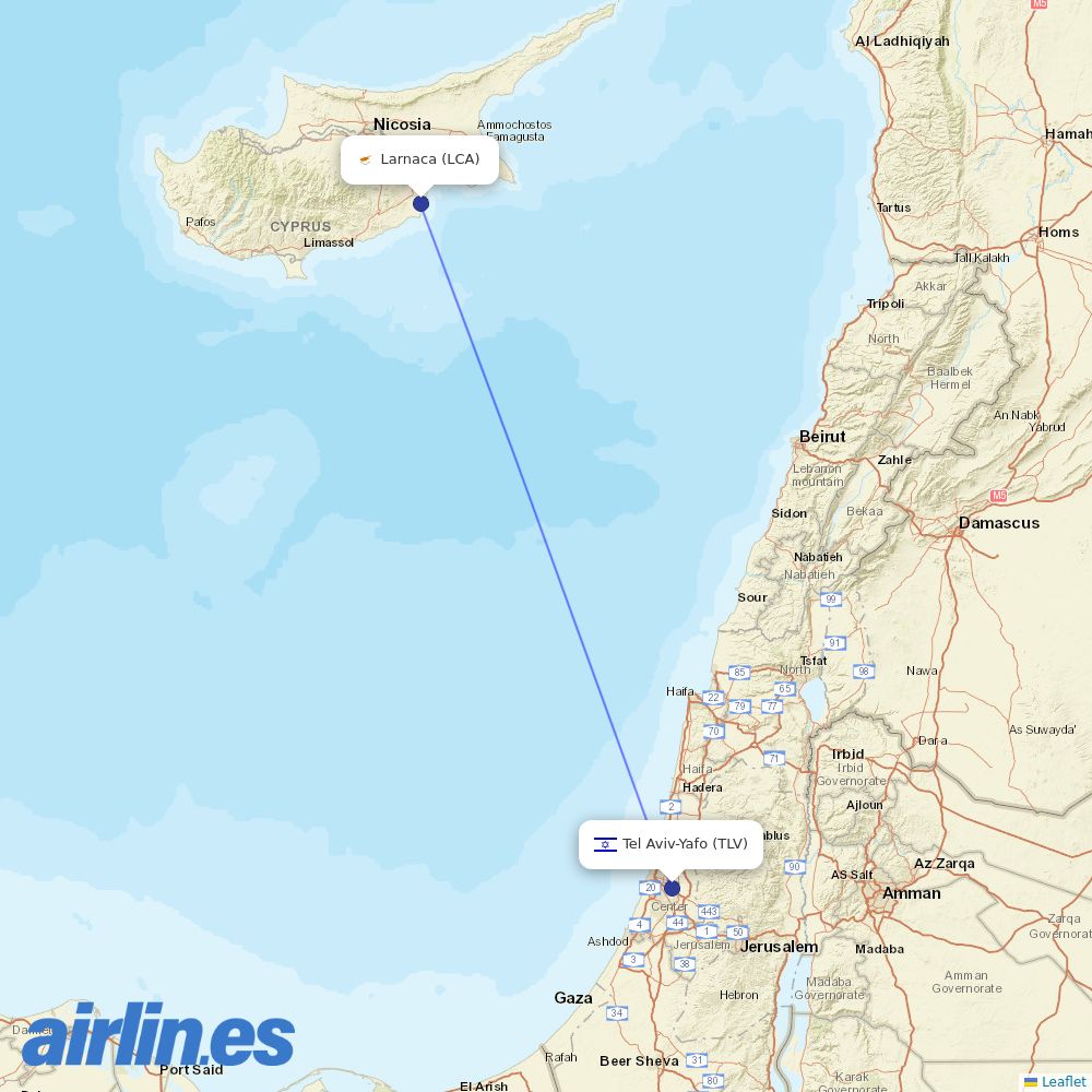 Arkia at LCA route map