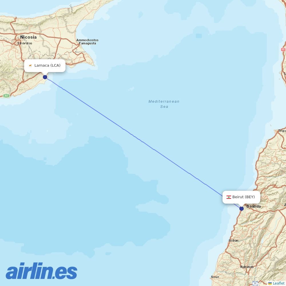 Middle East Airlines at LCA route map