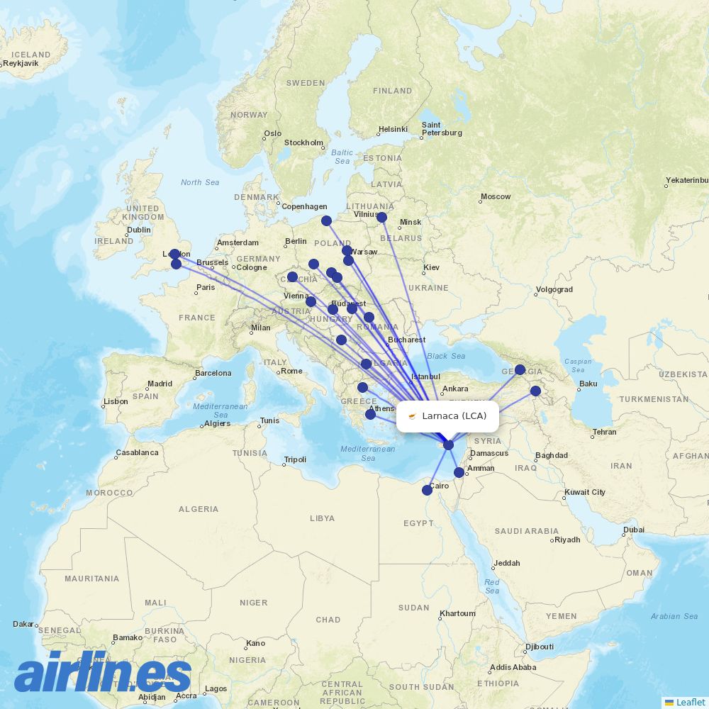 Wizz Air from Larnaca Airport destination map