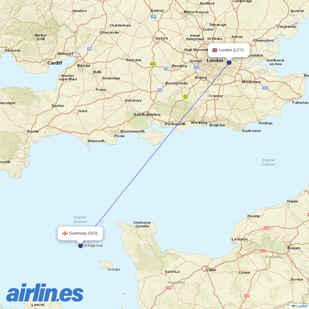 Aurigny Air Services from City destination map