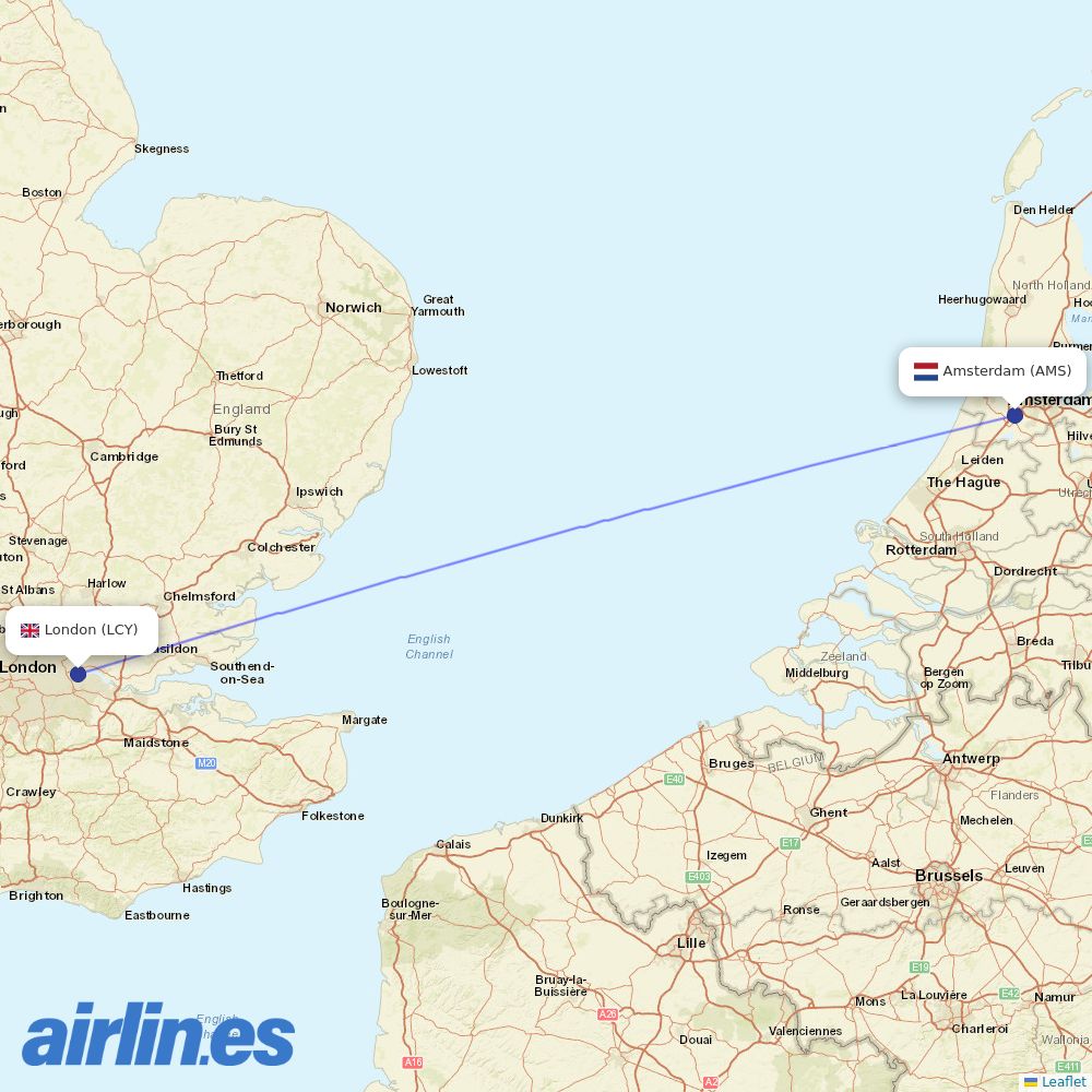 KLM at LCY route map