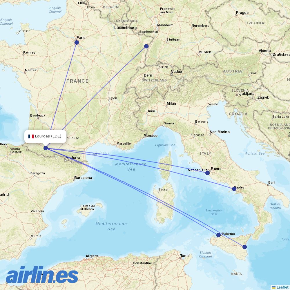 Volotea from Lourdes destination map