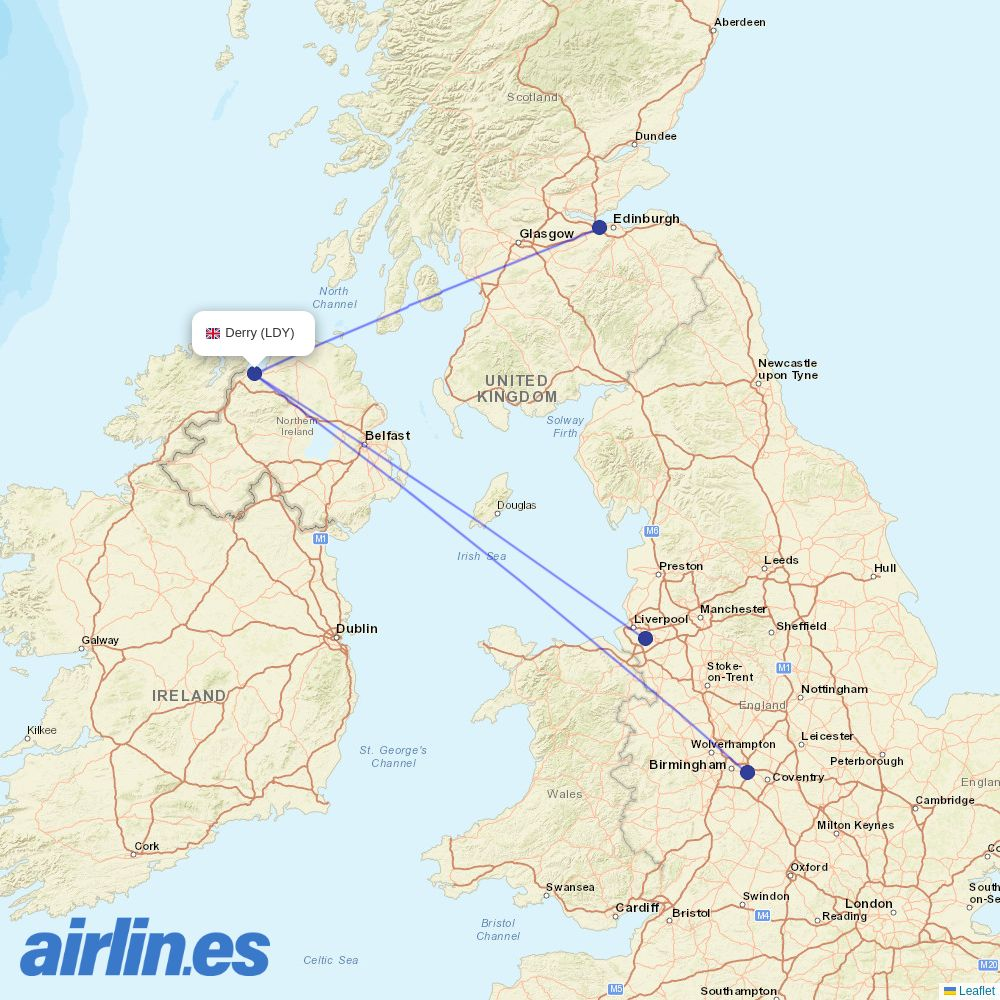 easyJet from Londonderry Eglinton destination map