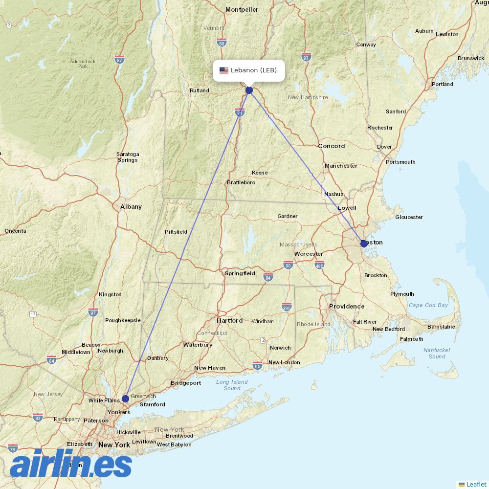 Cape Air at LEB route map