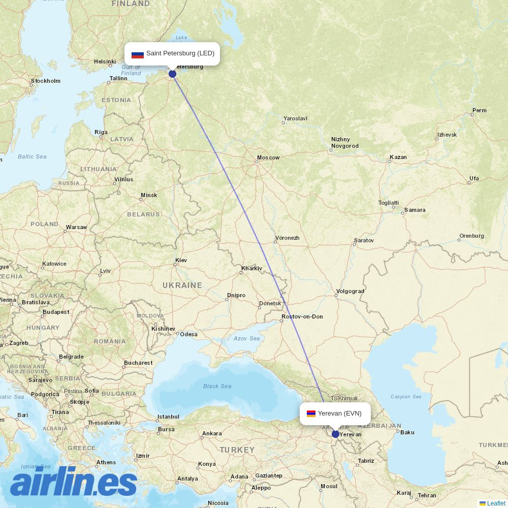 FlyOne Armenia at LED route map