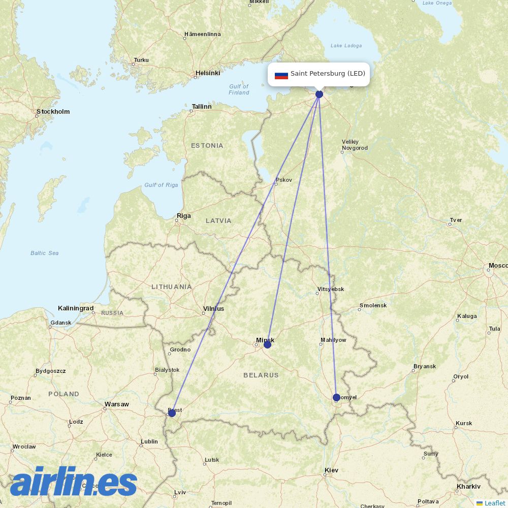 Belavia at LED route map