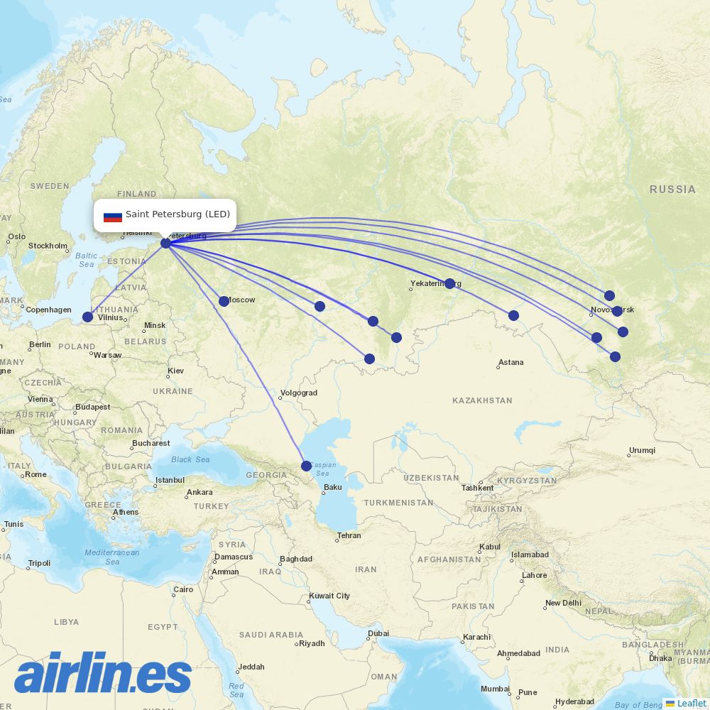 Nordwind Airlines from Pulkovo Airport destination map