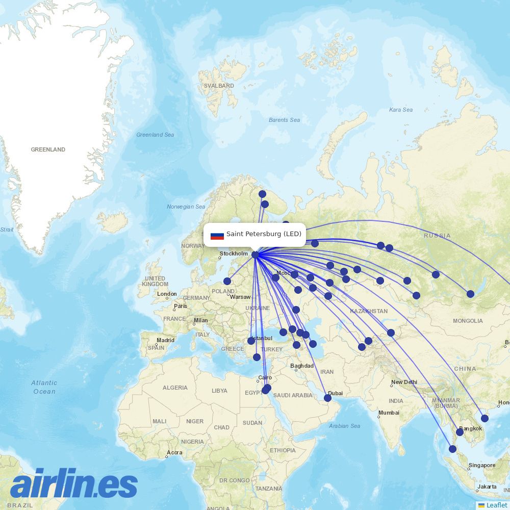 Aeroflot at LED route map