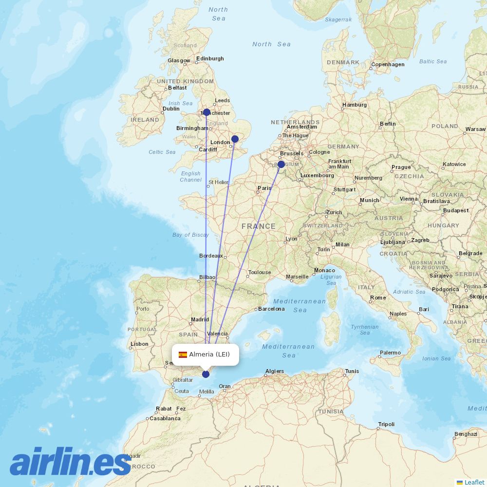 Ryanair from Almeria destination map