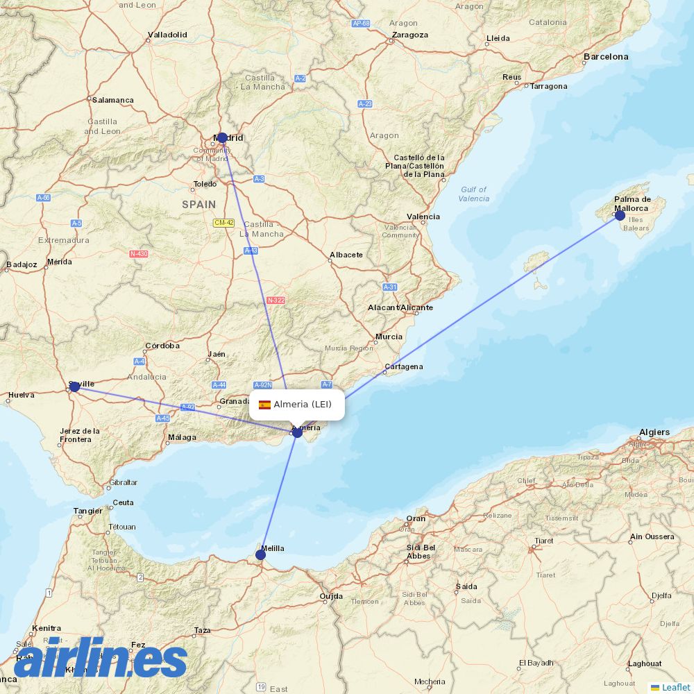 Iberia from Almeria destination map