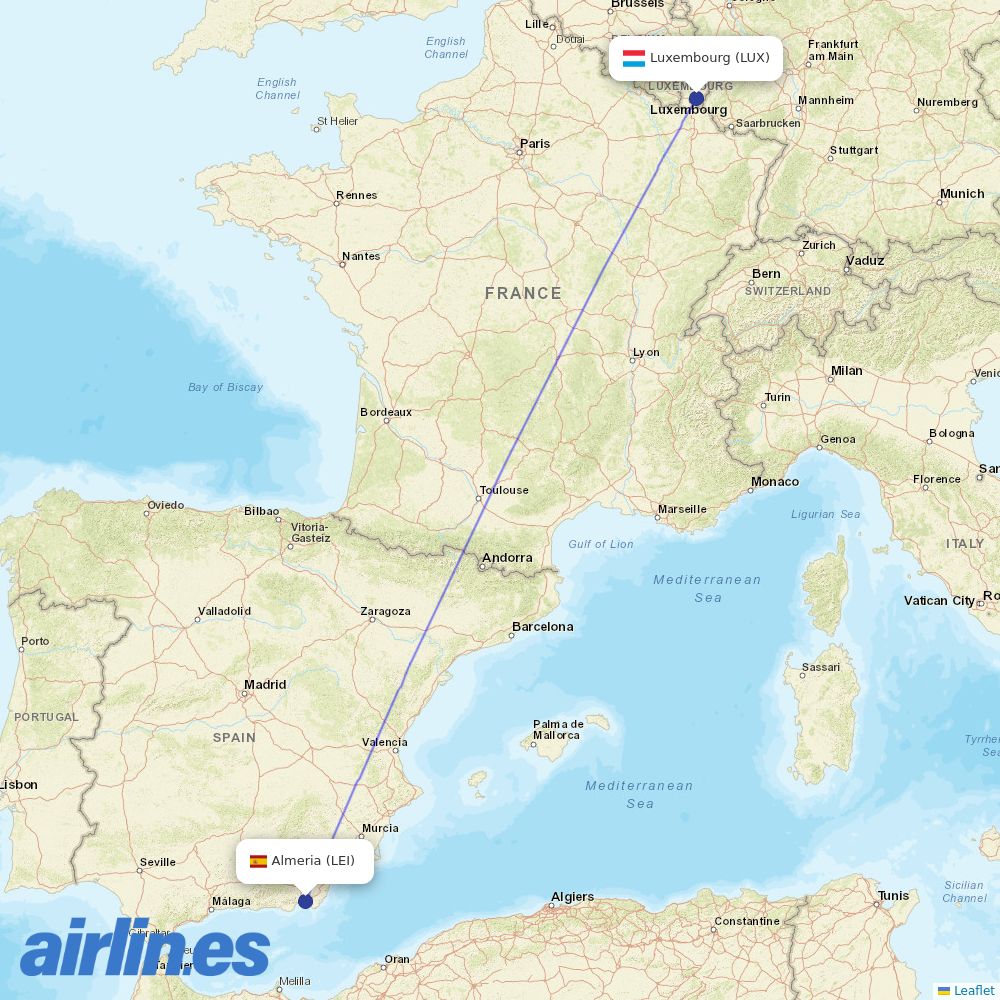 Luxair from Almeria destination map