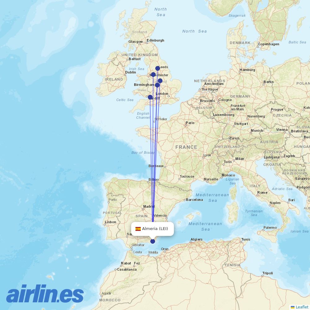 Jet2 from Almeria destination map