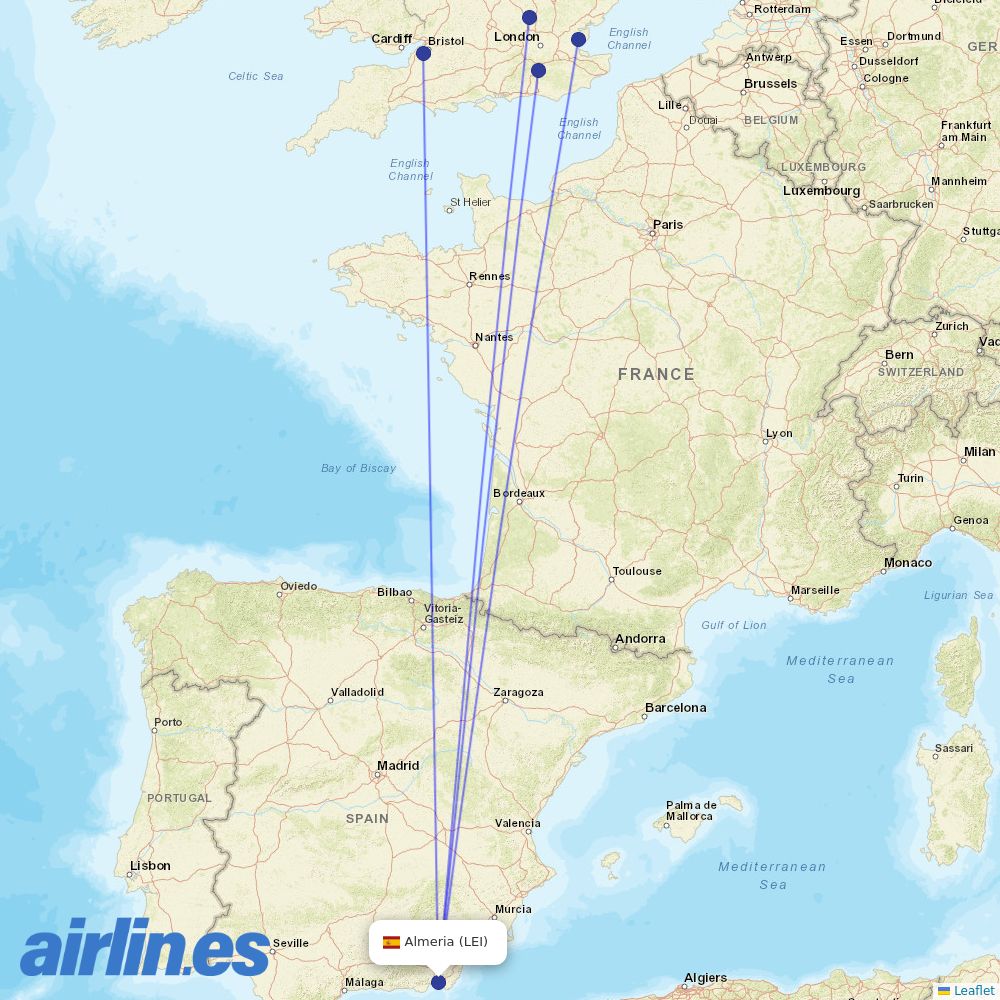 easyJet from Almeria destination map