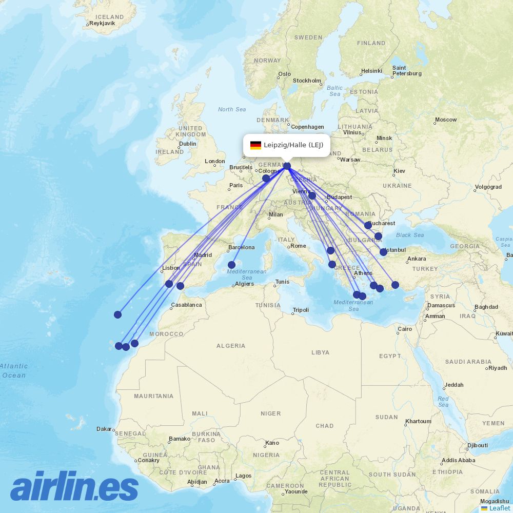 SunExpress from Leipzig Halle destination map