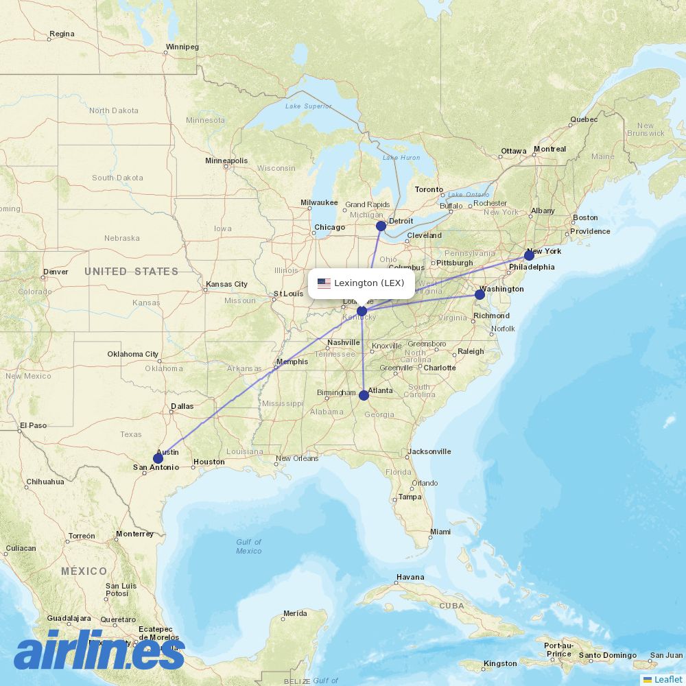 Delta Air Lines from Lexington destination map