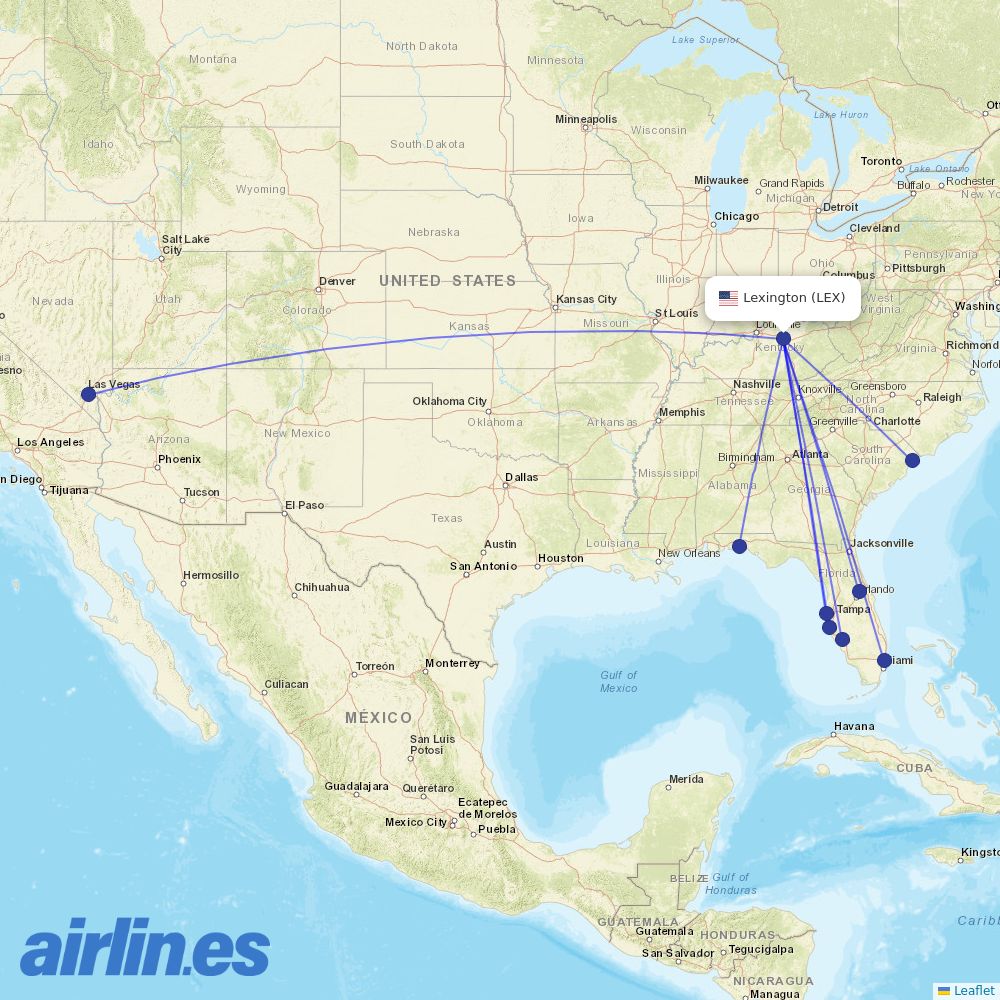 Allegiant Air from Lexington destination map