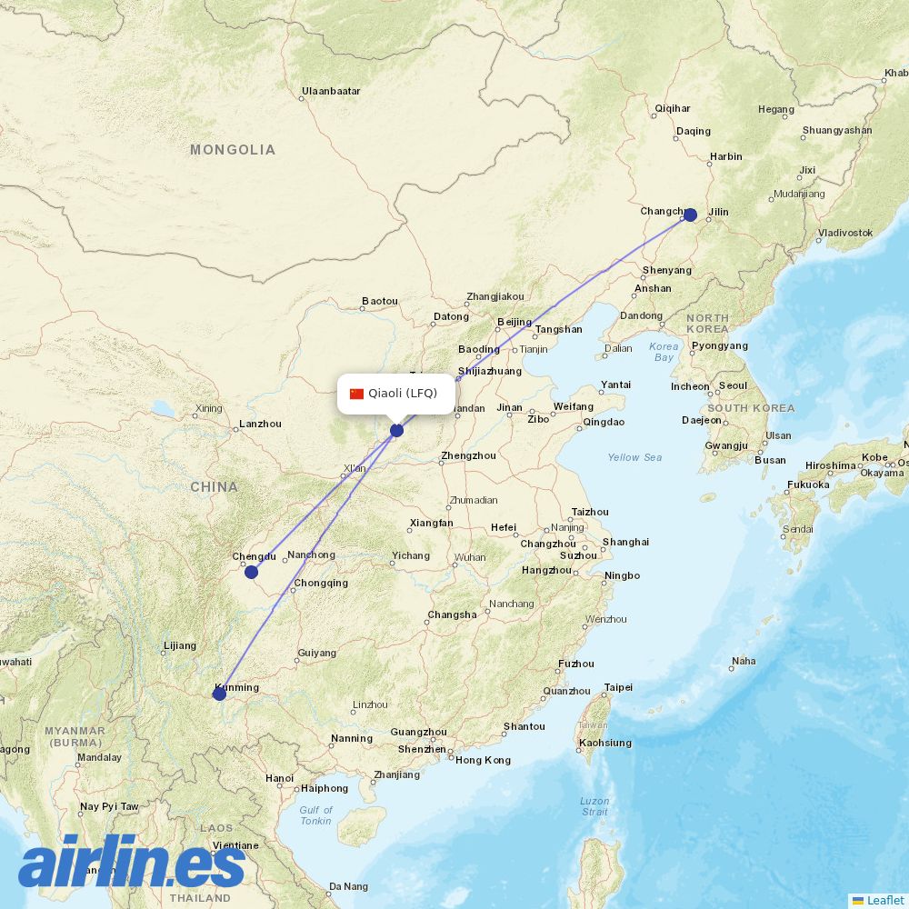 Sichuan Airlines from Linfen Qiaoli Airport destination map