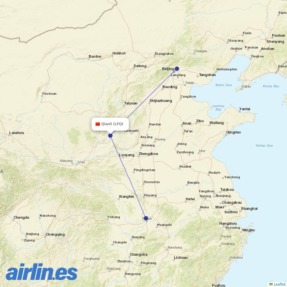Air China from Linfen Qiaoli Airport destination map
