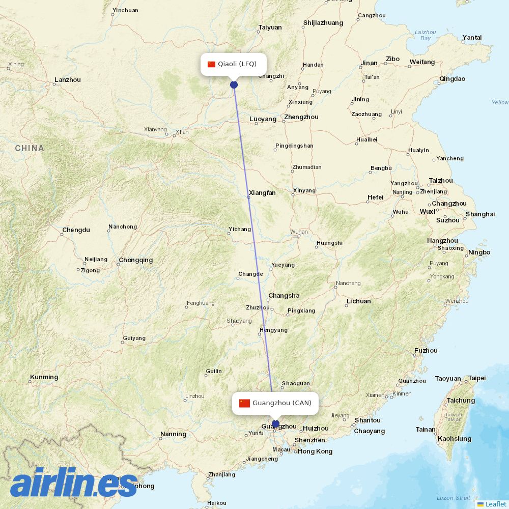 China Southern Airlines from Linfen Qiaoli Airport destination map