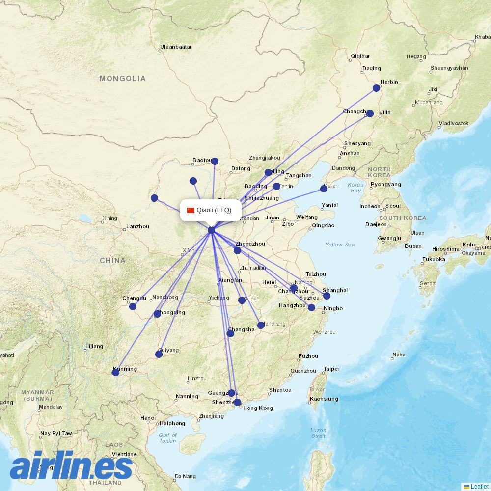 Gestair from Linfen Qiaoli Airport destination map