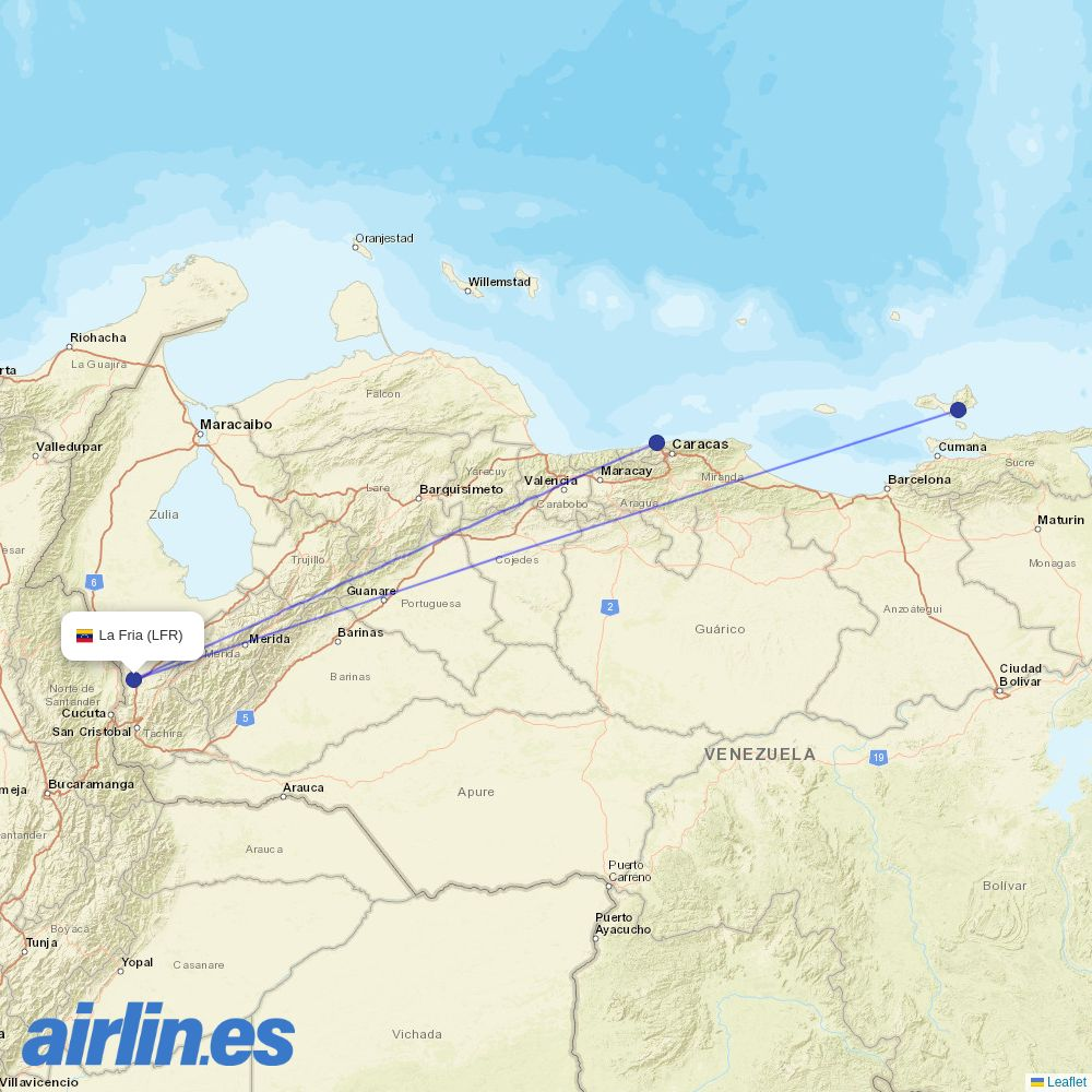 Conviasa from La Fria destination map
