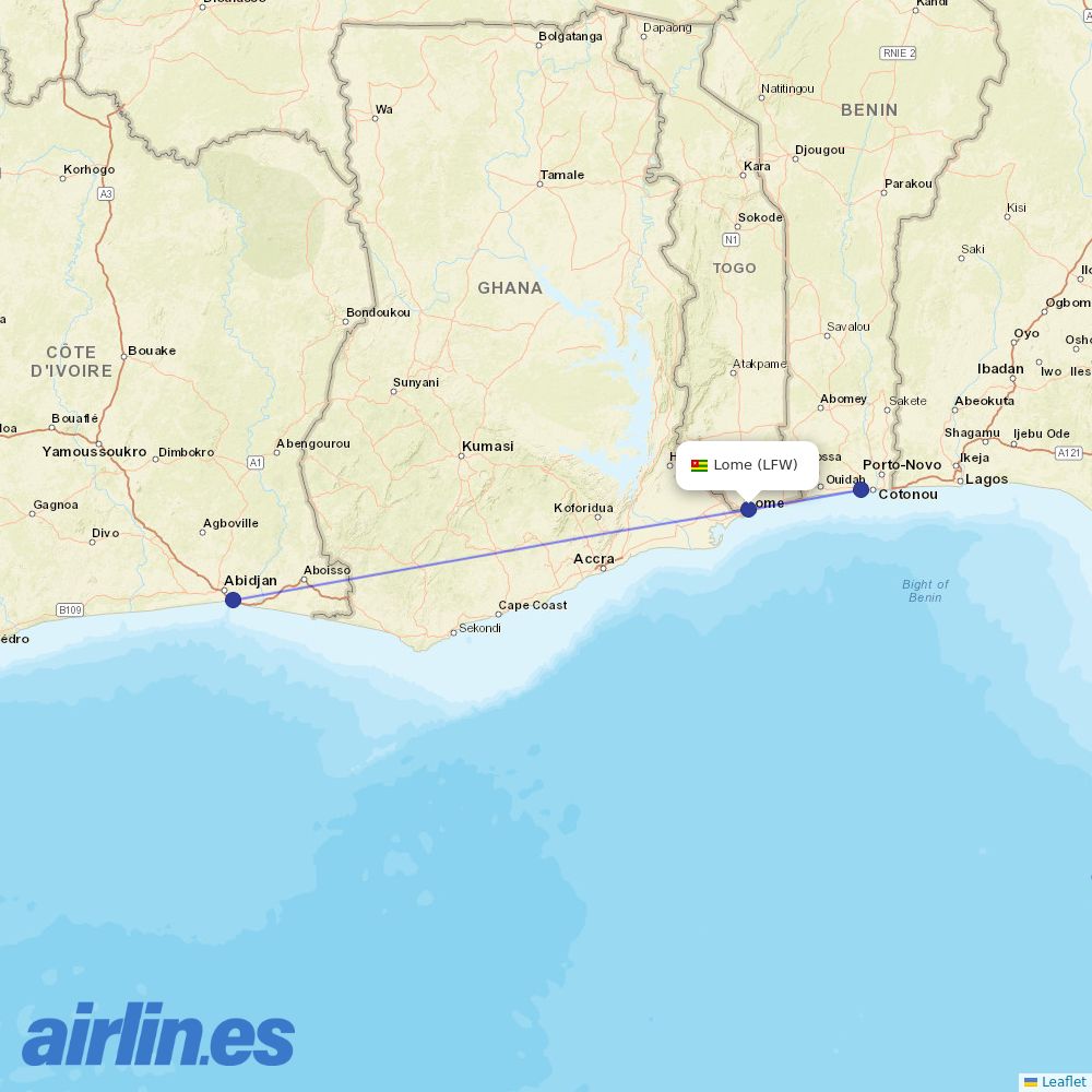 Air Cote DIvoire at LFW route map