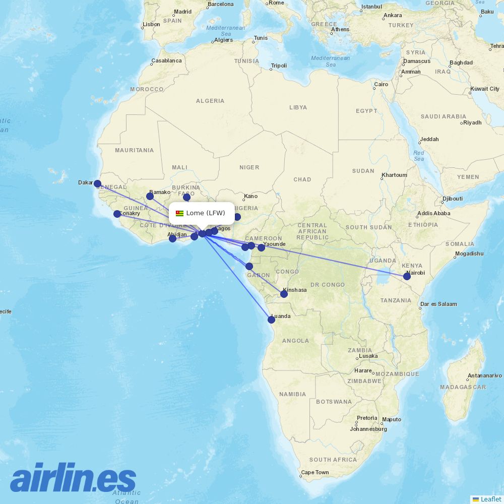 ASKY Airlines at LFW route map