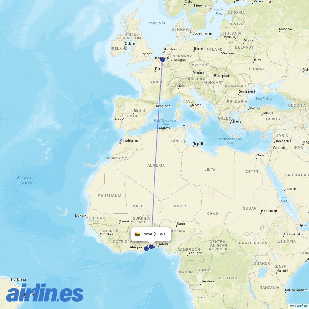 Brussels Airlines from Lome Tokoin destination map