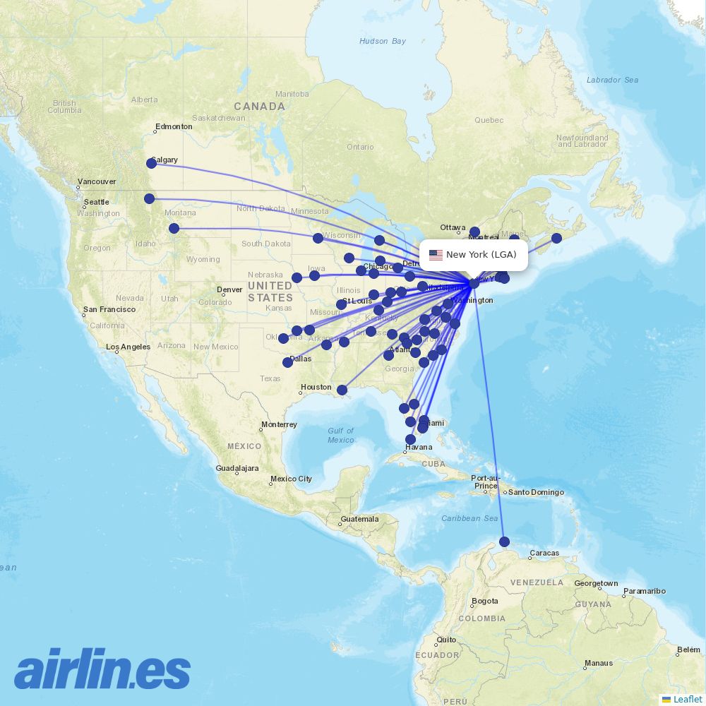 American Airlines at LGA route map