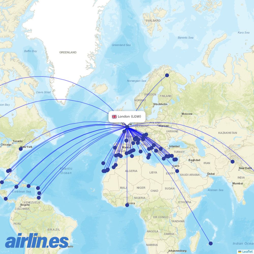 British Airways at LGW route map