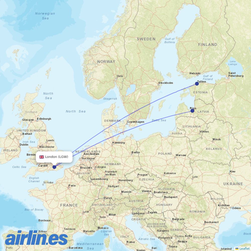 Air Baltic at LGW route map