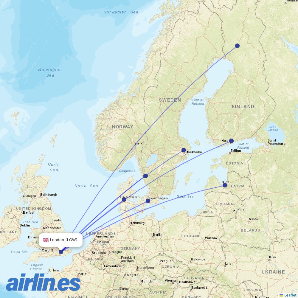 Norwegian Air Sweden at LGW route map